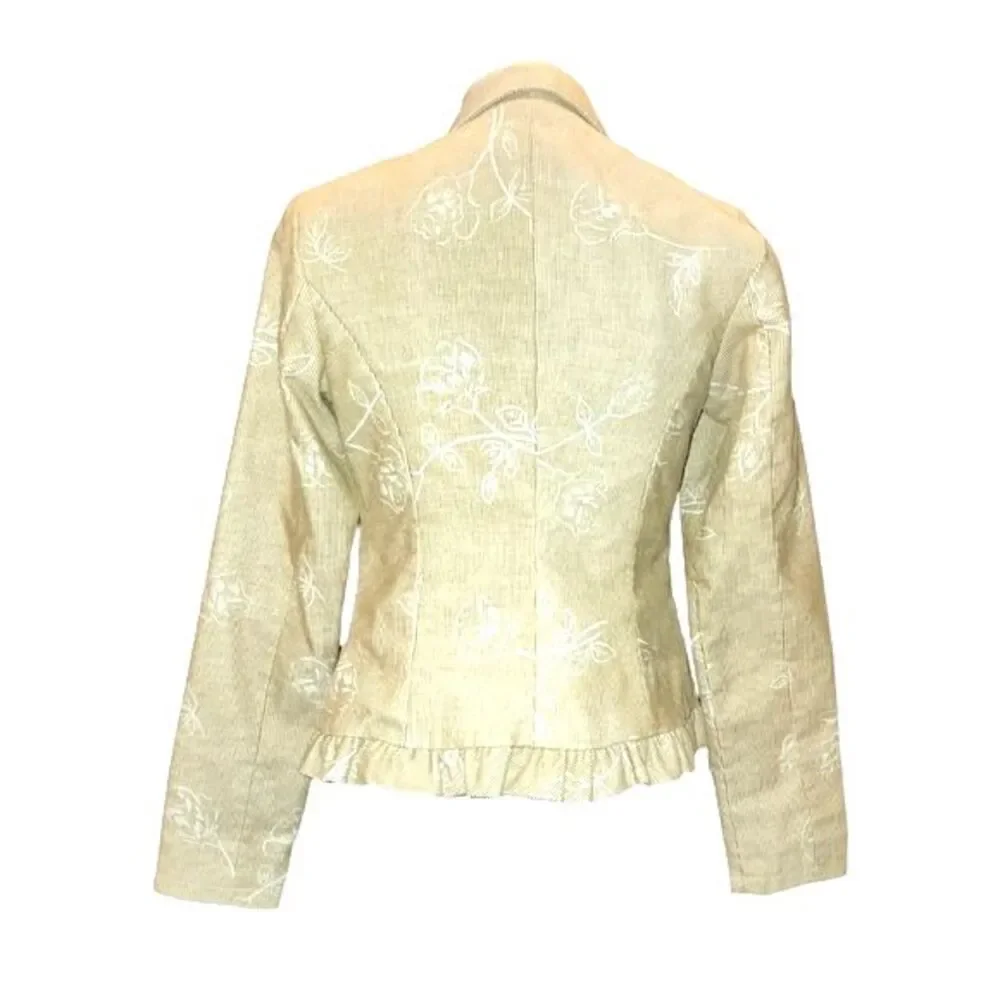 Nick &‎ Mo Boutique Oatmeal Floral Corduroy 3 Button Blazer Size M